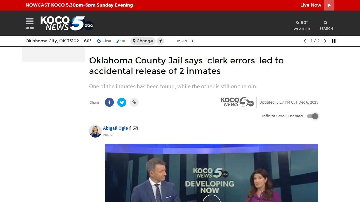 OCDC says 'clerk errors' led to release of 2 inmates - KOCO 5 News
